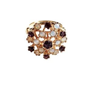Party Sparkles.  Opals and  Garnet Cluster - 18kt HGE. Dome shape